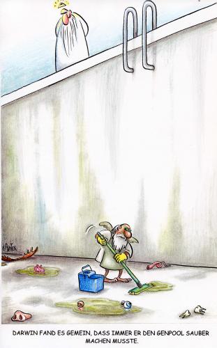 Cartoon: Genpool (medium) by Petra Kaster tagged gott,naturwissenschaft,geenpool,genetik,darwin