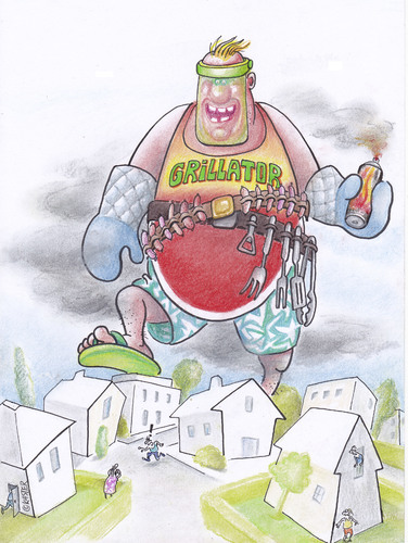 Cartoon: grillator (medium) by Petra Kaster tagged männer,sommer,freizeit,grillen,hobby,fleisch,männer,sommer,freizeit,grillen,hobby,fleisch