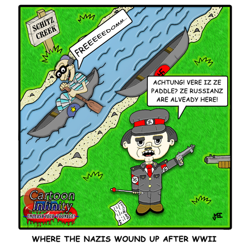 Cartoon: Schitz Creek (medium) by yusanmoon tagged yu,san,moon,cartoon,infinity,hitler,nazis,jewish,schitz,creek,paddle,wwii