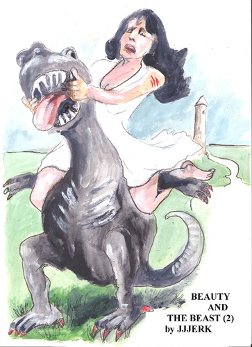 Cartoon: Beauty and the Beast 2 (medium) by jjjerk tagged beauty,beast,caricature,castle,dinasur,white,dress,fantacy,fairytale