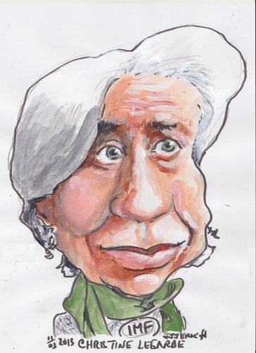 Cartoon: Christine Legarde (medium) by jjjerk tagged international,monetary,fund,christine,legarde,french,lawyer,green,scarf,france,cartoon,caricature