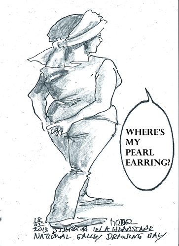 Cartoon: Where is my pearl earring (medium) by jjjerk tagged girl,with,pearl,earring,cartoon,irish,ireland,scarf
