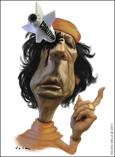 Cartoon: Muammar Gaddafi (medium) by Silvio Vela tagged vela,silvio,affairs,world,dead,libya,image,caricature,gaddafi,muammar,otan