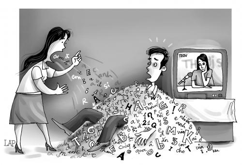Cartoon: My wife (medium) by LAP tagged woman,women,wife,talk,television,tv