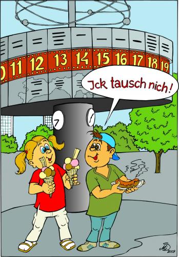 Cartoon: Currywurst - ein guter Tausch (medium) by MiS09 tagged currywurst,essen,nahrung,wurst,berlin,kultur,ernährung,fast,food,geschmack,imbiss
