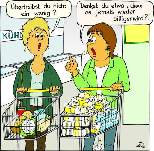 Cartoon: Das Leben wird teurer (medium) by MiS09 tagged lebensmittelpreise,supermarktangebote,niedrigpreise,wettbewerb,hamsterkauf,kaufverhalten