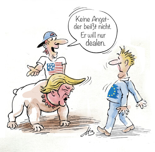 Cartoon: American Bulldog (medium) by Michael Becker tagged trump,dealen,dealer,bulldog,beißen