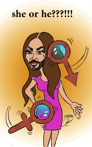 Cartoon: Conchita Wurst  she or he ??? (medium) by Hossein Kazem tagged conchita,wurst,she,or,he
