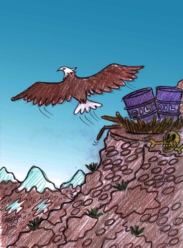 Cartoon: eagle and oil (medium) by Hossein Kazem tagged eagle,and,oil