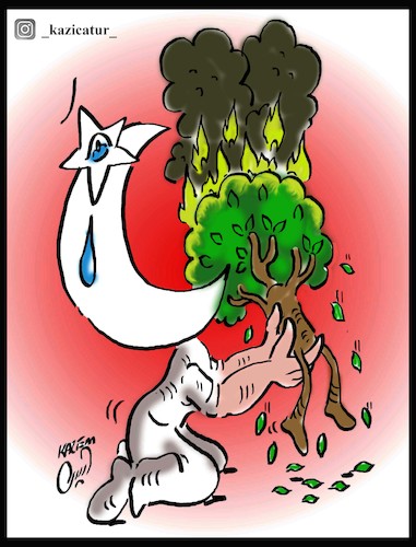 Cartoon: fire in turkey (medium) by Hossein Kazem tagged fire,in,turkey
