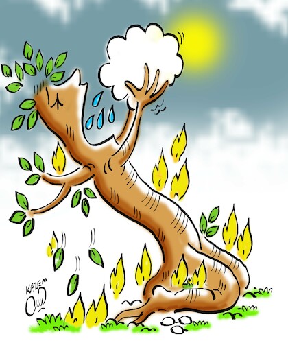 Cartoon: Forest fire in turkiye Marmaris (medium) by Hossein Kazem tagged forest,fire,in,turkiye,marmaris