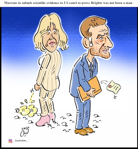 Cartoon: macron v brigitte (medium) by Hossein Kazem tagged macron,brigitte