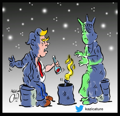 Cartoon: Statue of Liberty v trump (medium) by Hossein Kazem tagged statue,of,liberty,trump