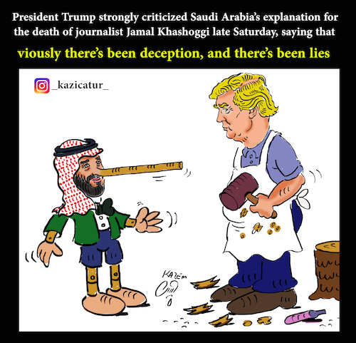 Cartoon: trump and bensalman (medium) by Hossein Kazem tagged trump,and,bensalman