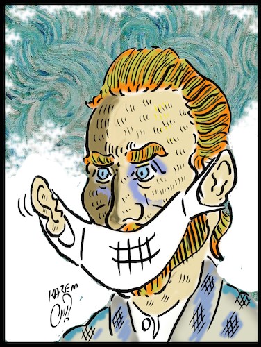 Cartoon: van gogh and mask (medium) by Hossein Kazem tagged van,gogh,and,mask