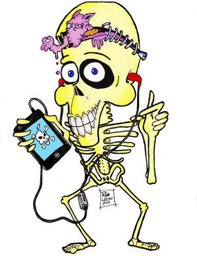 Cartoon: i - Phone Bone (medium) by DaD O Matic tagged iphone,skeletons,pirates,brains,tunes,4g
