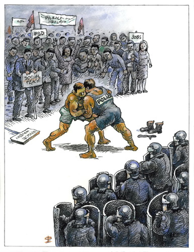 Cartoon: protesters (medium) by penapai tagged police,protesters,police,protesters