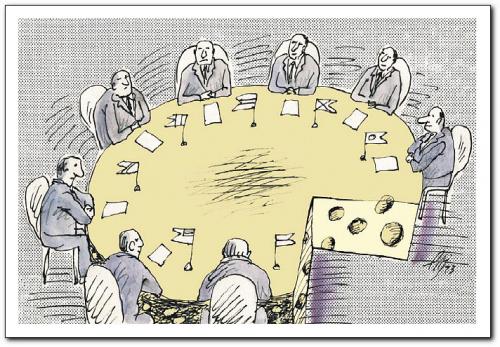 Cartoon: summit (medium) by penapai tagged cheese,besprechung,käse,stück,anteil,politik,eu,uno,weltpolitik,globalisierung,weltmacht,industriestaat,habsucht,gerechtigkeit,menge,tafelrunde
