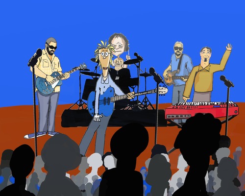 Cartoon: Bar Band (medium) by tonyp tagged arp,pig,girls,water,music,rock,feet,costal,cats,pot,arptoons,wacom,cartoons,space,dreams,ipad,camera,tonyp,baby