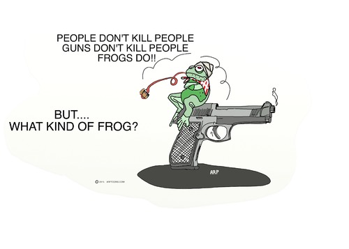 Cartoon: FROGS kill people not guns (medium) by tonyp tagged arp,frogs,guns,kill,arptoons