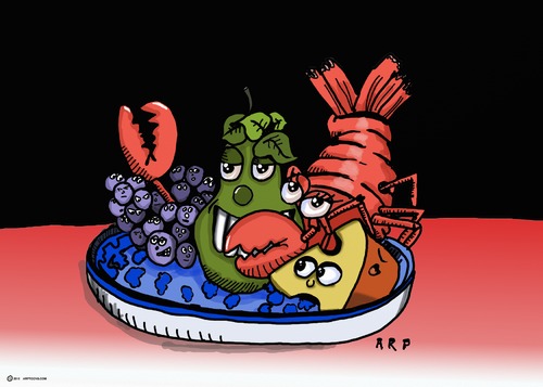 Cartoon: LOBSTER AND PEAR (medium) by tonyp tagged arp,grapes,lobster,pear,green,arptoons