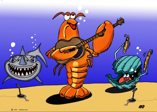 Cartoon: Ocean Music (medium) by tonyp tagged arp,ocean,arptoons,lobster,shark,clam