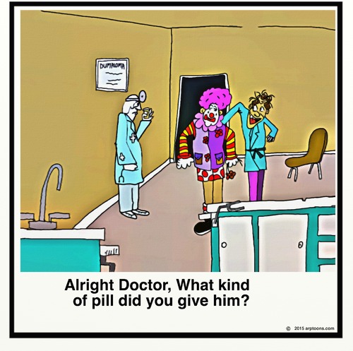 Cartoon: Weird Pill (medium) by tonyp tagged arptoons,pill,weird,doctor,clown,arp