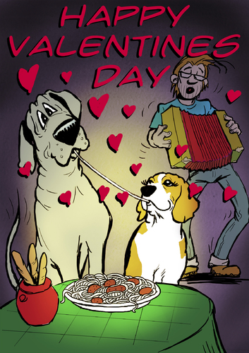 Cartoon: Valentines Day with Bruno (medium) by dogtari tagged beagle,dane,great,day,valentines
