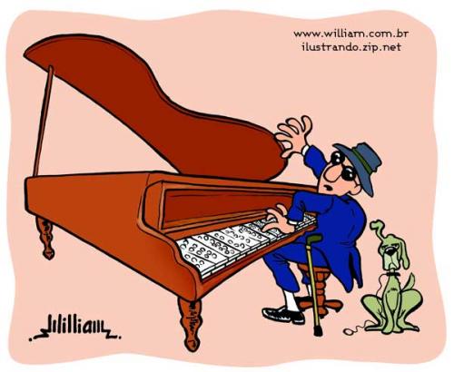 Cartoon: Blind pianist (medium) by William Medeiros tagged pianist,blind,dog,music,piano,