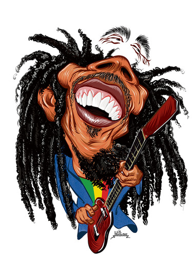 Cartoon: Bob Marley (medium) by William Medeiros tagged music,reggae