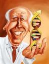 Cartoon: J. D. Watson (small) by William Medeiros tagged medicine science scientist dna caricature 
