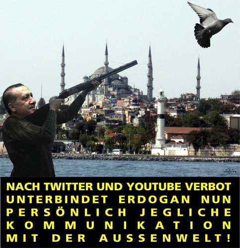 Cartoon: Kommunikation (medium) by eisi tagged kommunikation,türkei,erdogan,diktatur,twitter,youtube,demokratie,informationsfreiheit