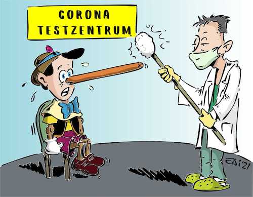 Cartoon: Pinoccio beim Coronatest (medium) by eisi tagged coronatest,pinoccio