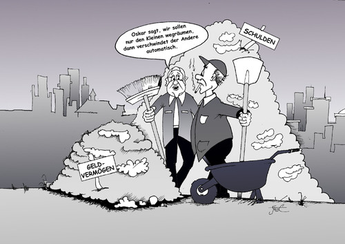 Cartoon: Schulden-Erlass (medium) by Jot tagged reichtum,armut,schulden,geldvermögen