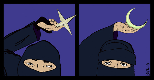 Cartoon: Shuriken throwers (medium) by LeeFelo tagged shuriken,ninja,covered,eyes,mysticism,oriental,religion