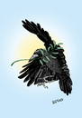 Cartoon: rook of peace (small) by LeeFelo tagged crow,raven,olive,branch,peace,mystic,magic,hope,spring,renewal,holly,bird,feathers,black,beak,claw,white,gray