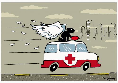 Cartoon: City angels (medium) by Marcelo Rampazzo tagged city,angels,krankenwagen,engel,schutzengel,notfall,unfall,rettung,retten,leben,existenz,tod,sterben,glück,eile,illustration,illustrationen