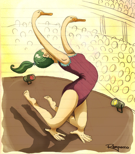 Cartoon: Flying Swan (medium) by Marcelo Rampazzo tagged flying,swan,schwan,ballett,bühne,tiere,tanz,illustration,bewegung,körper
