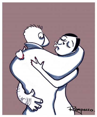 Cartoon: The hug (medium) by Marcelo Rampazzo tagged the,hug,,mann,frau,beziehung,paar,pärchen,geschlechter,tanzen,umarmen,küssen,mund,hände,arme,bizarr,verwirrt,verwirrung,umarmung,irritation,seltsam