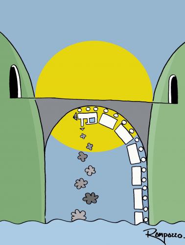 Cartoon: Train (medium) by Marcelo Rampazzo tagged train,zug,bahn,zugfahren,bahnfahren,brücke,bogen,bizarr,verkehrt