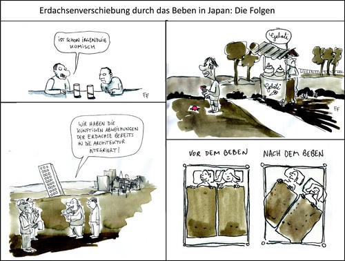 Cartoon: Die Folgen (medium) by Florian France tagged japan,beben,verschiebung,erdachse,fukushima