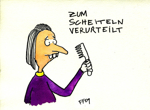 Cartoon: Zum Scheiteln verurteilt (medium) by Florian France tagged scheiteln,haar,kamm,friseur,verurteilung