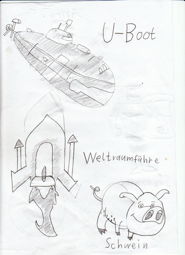 Cartoon: u-boot und schwein (medium) by neudecker tagged zeichnung,cartoon,scribble