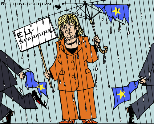Cartoon: Alleine im Regen (medium) by RachelGold tagged sparkurs,eu,merkel