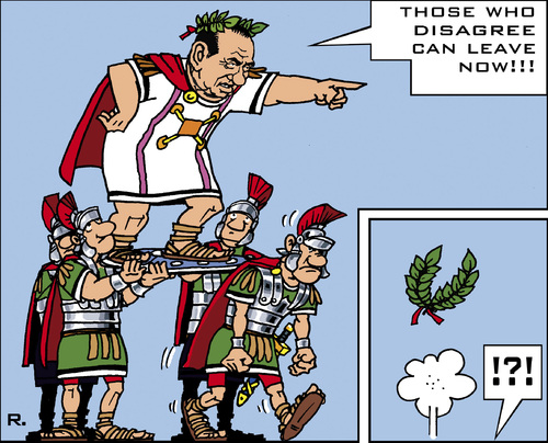 Cartoon: Caesars Shield (medium) by RachelGold tagged wreath,laurel,caesar,shield,gauls,asterix,romans,gouvernment,italy,berlusconi