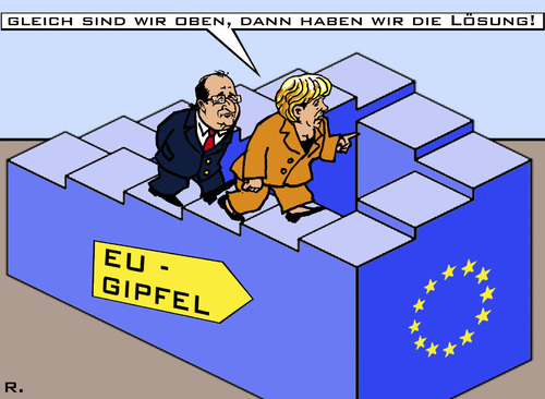 Cartoon: Die unendliche Geschichte (medium) by RachelGold tagged eu,krise,euro,gipfel,merkel,hollande,penrosetreppe