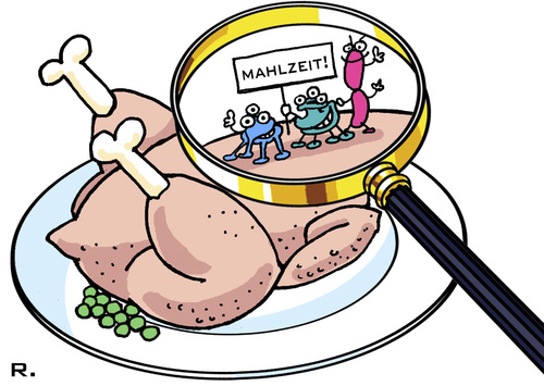 Cartoon: Fleischkontrollen (medium) by RachelGold tagged kontrolle,lebensmittel,fleisch,geflügel,proben,global2000
