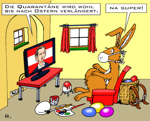 Cartoon: Homeoffice verlängert? (medium) by RachelGold tagged covid19,coronavirus,pandemie,wirtschaftshutdown,rezession,pleite,krise,ostern,osterhase,homeoffice,quarantäne