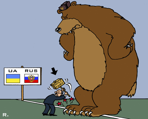 Cartoon: Military Operation (medium) by RachelGold tagged ukraine,russia,border,military,separatists,bear