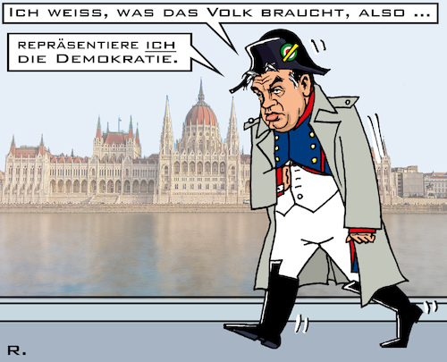 Cartoon: Repräsentative Demokratie (medium) by RachelGold tagged corona,virus,epidemie,restriktionen,demokratie,ungarn,orban